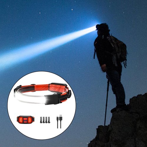 LED Headlamp 1000 Lumens Wide 230° Beam USB Rechargeable Headlight Waterproof with Red Taillight Lightweight for Camping Hiking Running Hard Hat Work (1 Pack)