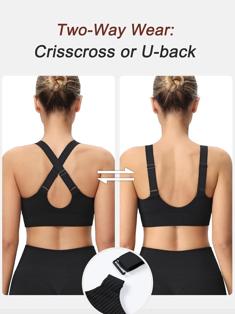 Adjustable High Support Sports Bra for Women - BYAWAY (Black, X-Large)