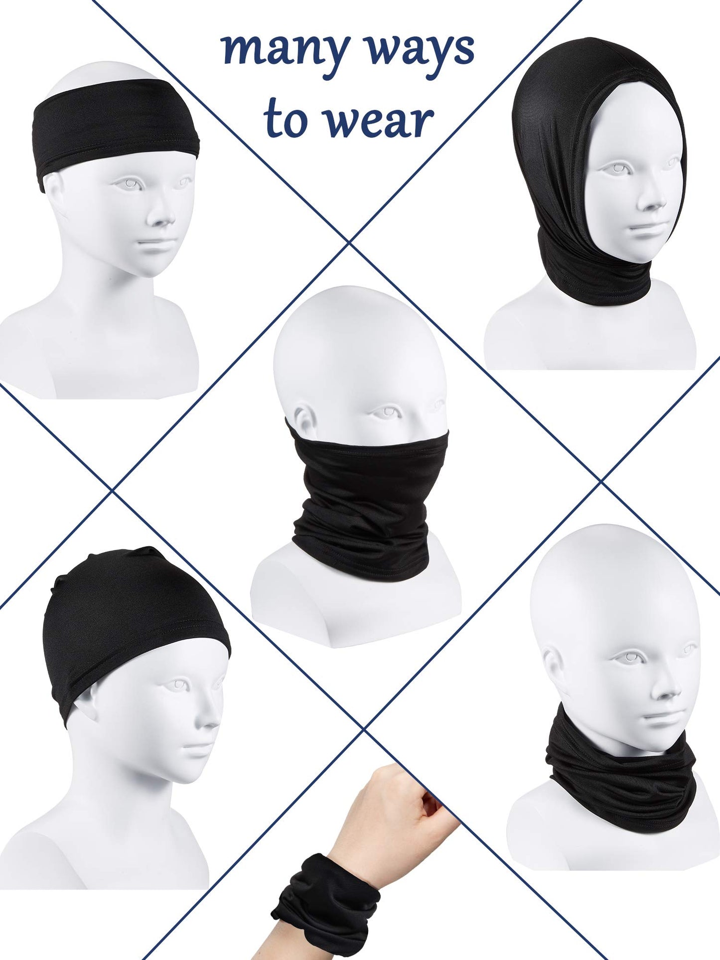 SATINIOR 4 Pieces Kids Summer Neck Gaiter Unisex Cooling Face Cover Scarf Breathable Sun Bandana Fishing Cycling Mask(Black, Grey, Blue, Green)