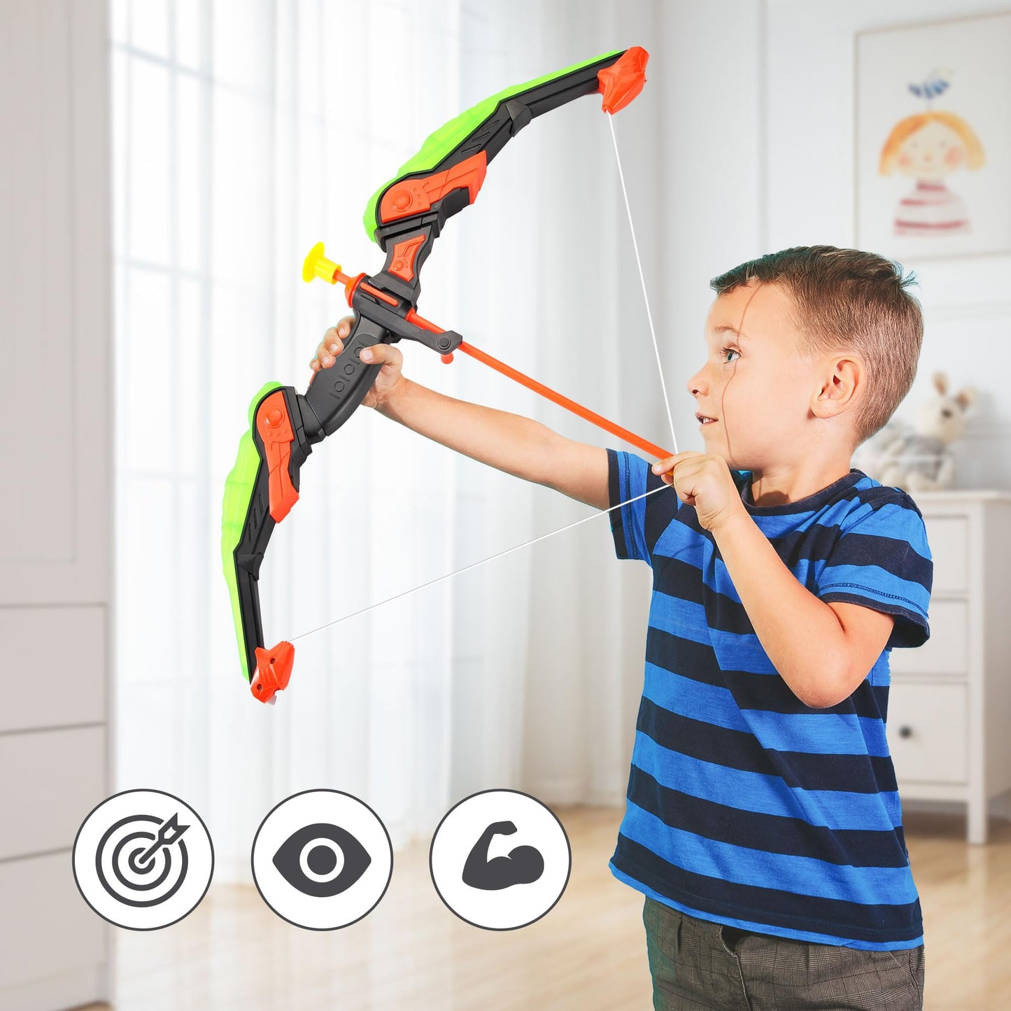 PowerTRC Kids Bow and Arrow Set, Bow and Arrow Set for Kids 8-12 – Kids Archery Set with Target Practice LED Light Up with 10 Suction Cup Arrows & Quiver Outdoor Play Toys (Blue)