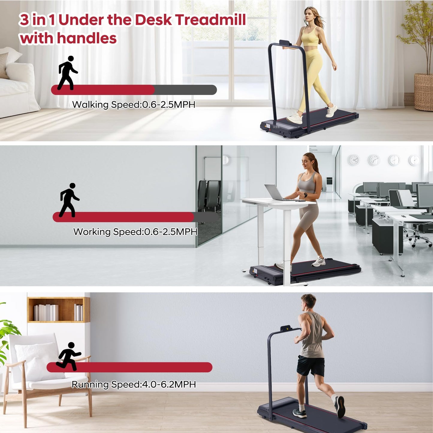 Small Treadmill with Handle Bar Incline Portable Walking Pad for Home