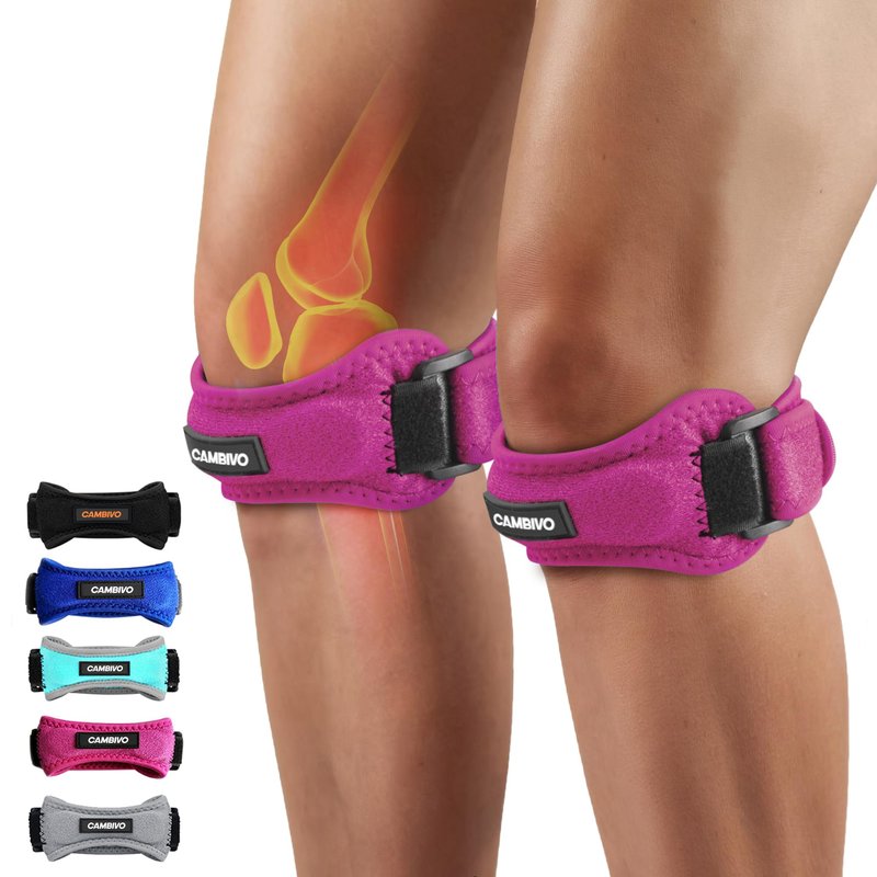 CAMBIVO Patella Tendon Knee Straps 2 Pack for Knee Pain Relief, Knee Brace for Women &Men with Extra Straps, Knee Support for Running, Hiking, Soccer, Basketball, Jumpers Knee, Tennis (Pink)