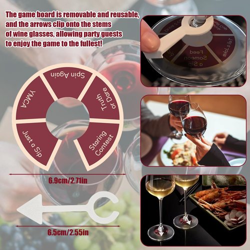 Wine Not Spin-Fun Drinking Games for Adults, 6PCS Wine Glass Spinner Party Fun Adult Game Nights,Bachelorette Party Games, Drinking Games for Girls Couples Adults Party