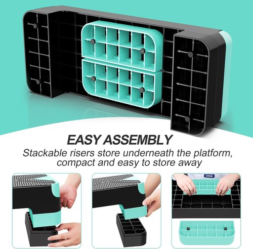 EVERYMILE Aerobic Exercise Step, Adjustable Aerobic Stepper for Exercise, Workout Step Platform, Step Up Box, 26.5" Step Deck with 4” 6” 8” Adjustable Height Risers, Women Home Gym Fitness
