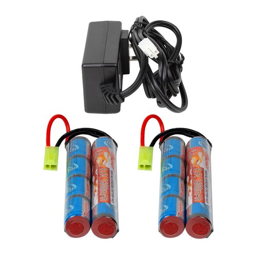 Tenergy Combo Charger and 2 Pack 9.6V NiMH 1600mAh Rechargeable Butterfly Battery Packs with Mini Tamiya Connector for Airsoft AEGs