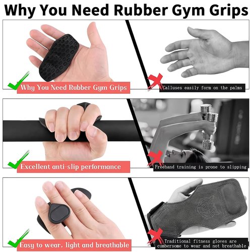Weight Lifting Grips - Rubber Workout Gym Grips Fingerless Pads for Palm Protection, Ergonomics Workout Gym Gloves for Men Women Deadlifts, Rows, Exercise Bodybuilding