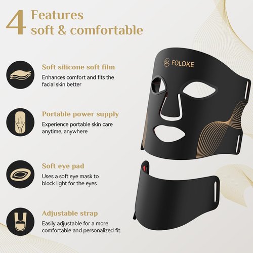 FOLOKE LED Light Therapy Mask Skin Care, LEDs face mask & neck mask Red - Wavelength for Home Use,– Advanced Skincare Made Easy （JET）