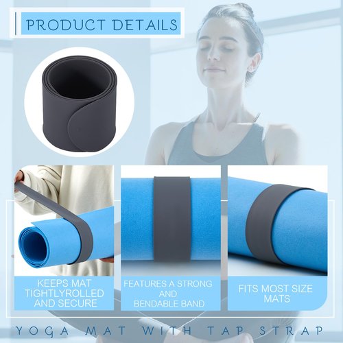 Leyndo 2 Pcs Yoga Mat Strap Band 20" l x 2" w Yoga Strap Tightly Rolled and Secure(Gray)