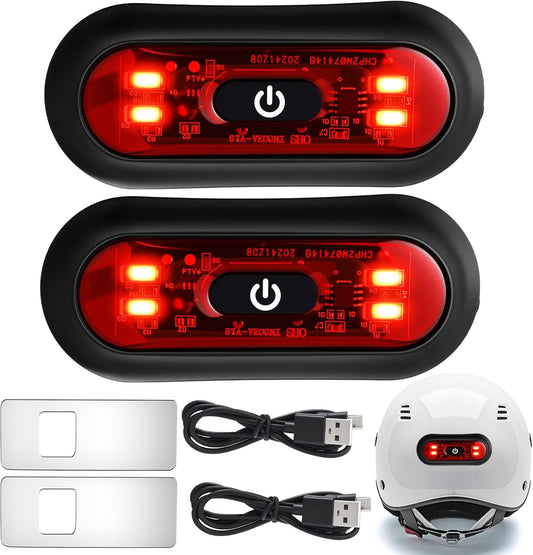 2 Set Motorcycle Bike LED Red Rear Helmet Light Rechargeable Bicycle Safety Warning Helmet Tail Lights with USB Chargeable Cable, Safety Warning Night Lamp for Night Riding