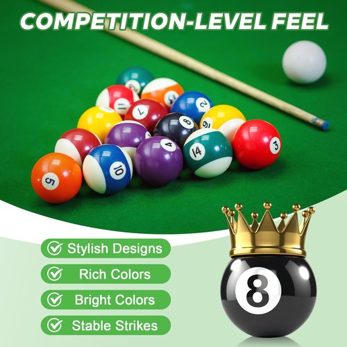 HMQQ Billiard Balls Set 2-1/4" Regulation Size Pool Table Balls for Replacement (16 Resin Balls)