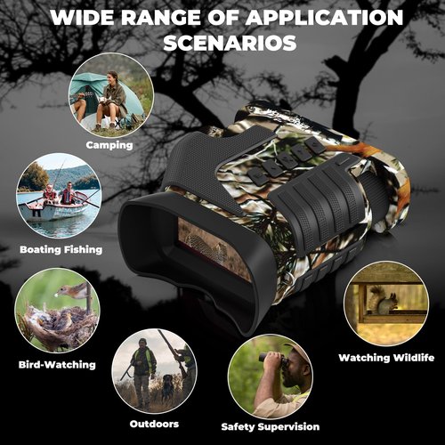 WOSPORTS 4K Night Vision Goggles– 10X Optical & 8X Digital Zoom, 1300FT Infrared Range, Rechargeable 5000mAh Battery, IPX Waterproof, Ideal for Camping – Camo