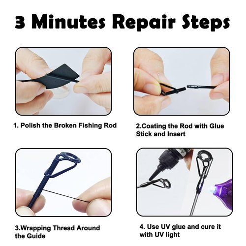 Aventik Fishing Rod Tip Repair Kit - Includes Eyelet Replacements & Tools UV tip(UV Glue kit)
