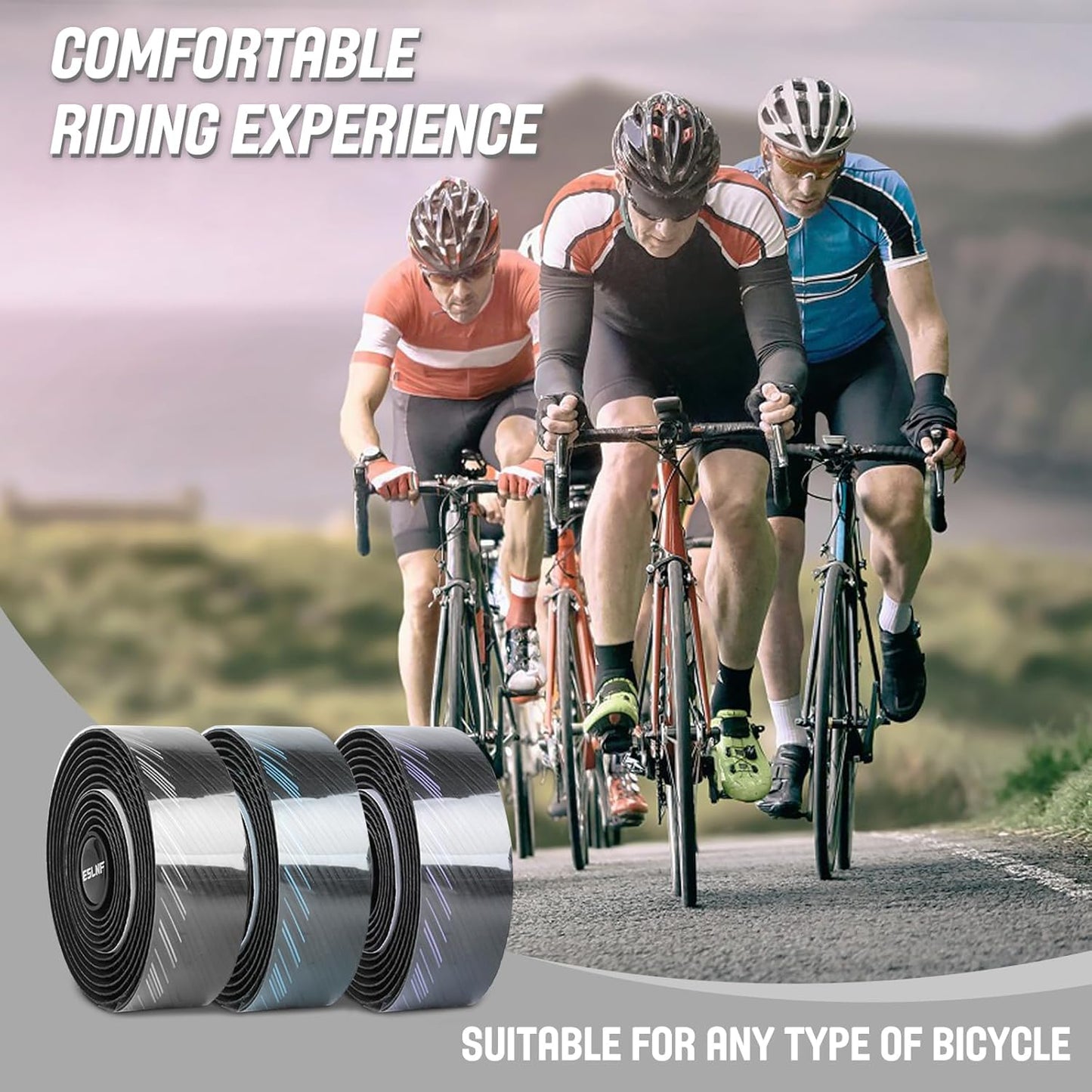 2pcs Bicycle Bar Tape, Bike Handlebar Tape, Road Bicycle Handlebar Tape, Cycling Grip Tape, with 4pcs Handlebar End Plugs, Soft Comfortable, Wear Resistant, Black