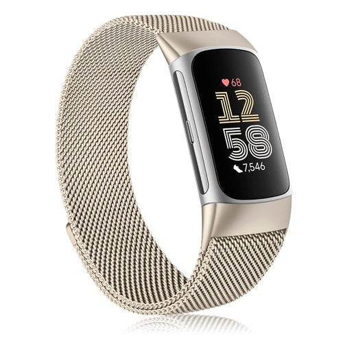 Metal Band Compatible with Fitbit Charge 6 Bands Women Men, Stainless Steel Mesh Loop Magnetic Replacement Bracelet Strap for Fitbit Charge 6 Fitness Tracker (Champagne)