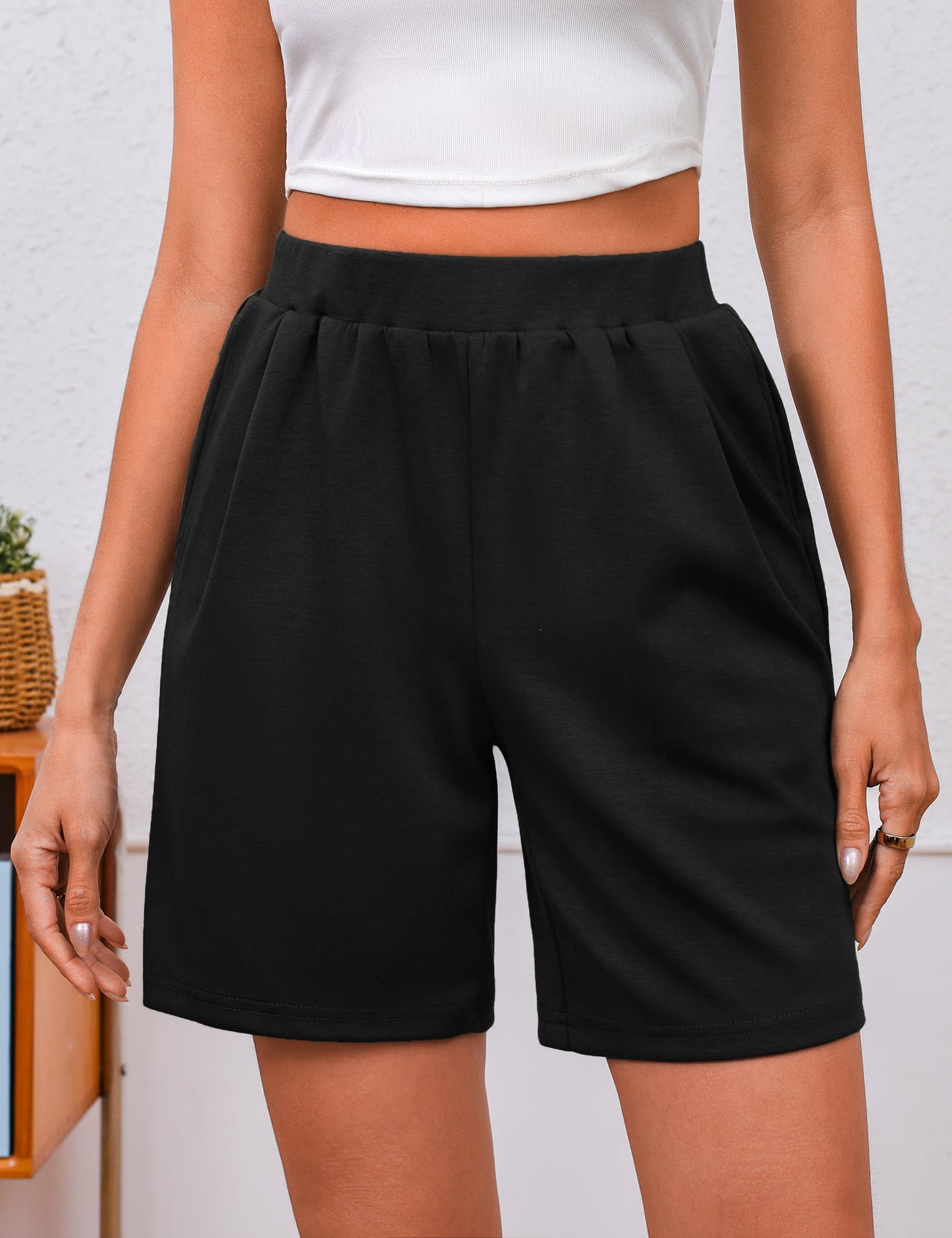 Quenteen Womens Air Layer Shorts Casual Summer Loose Athletic Short Lounge Running Shorts with Pockets Black