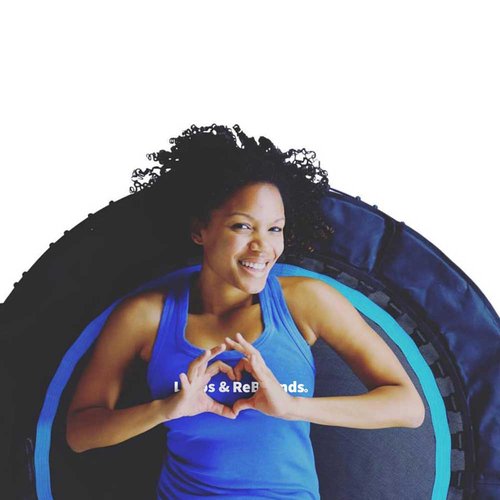LEAPS & REBOUNDS Bungee Rebounder - in-Home Mini Trampoline Safety Bungee Cover, 32 Latex Rubber Bungees - Named Best Value Rebounder (Cobalt Blue, 48)