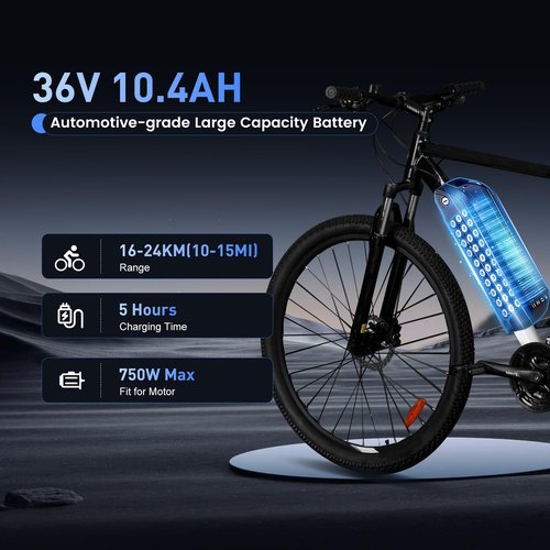 UUGPOWER Ebike Battery 36V, 10.4Ah/ 15.6Ah/ 20Ah Lithium Pack with BMS for 0-1500W Motor, Indicator Light, Safe Lock, USB Port, XT60 Plug (36V10.4AH-5PIN)