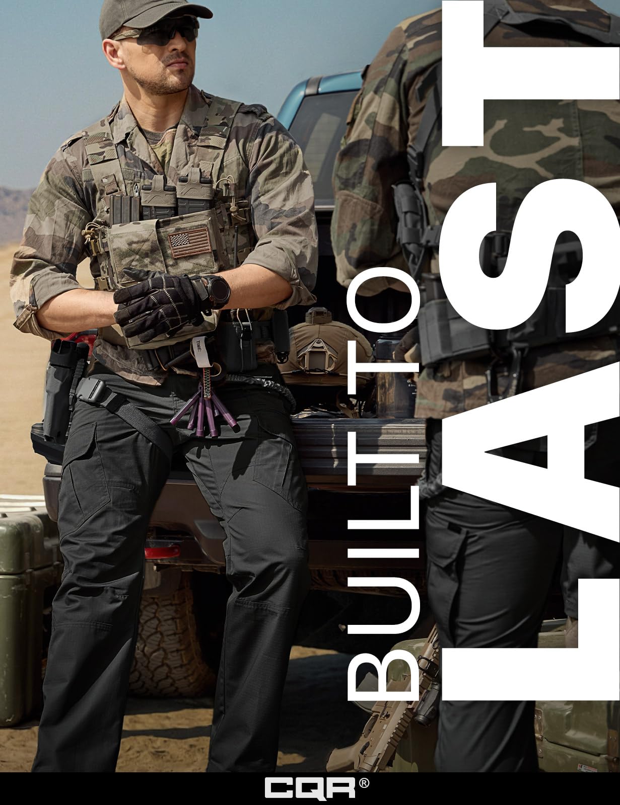 CQR Men's Tactical Pants, Water Resistant Ripstop Cargo Pants, Lightweight EDC Work Hiking Pants, Outdoor Apparel, Duratex Mag Pocket Black, 38W x 32L