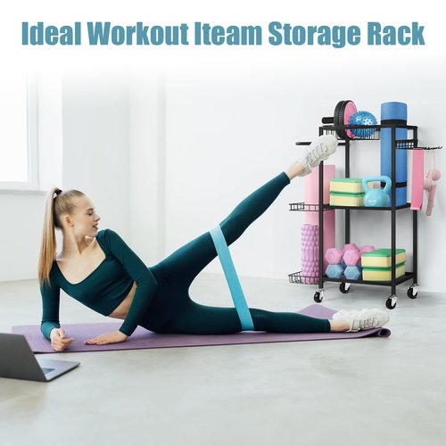 LIANTRAL Yoga Mat Storage Rack - Metal Gym Organizer for Yoga Mats, Foam Rollers & Fitness Equipment, Space Saving Workout Equipment Storage Rack for Home Exercise and Fitness Gear, Black
