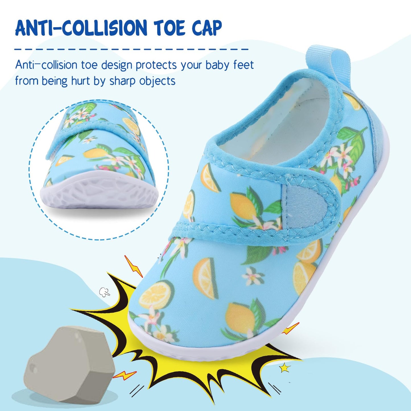 LeIsfIt Toddler Water Shoes Boys Girls Barefoot Aqua Socks Kids Breathable Quick-Dry Swim Shoes for Beach Pool Surf, Blue Lemon, 7 Toddler