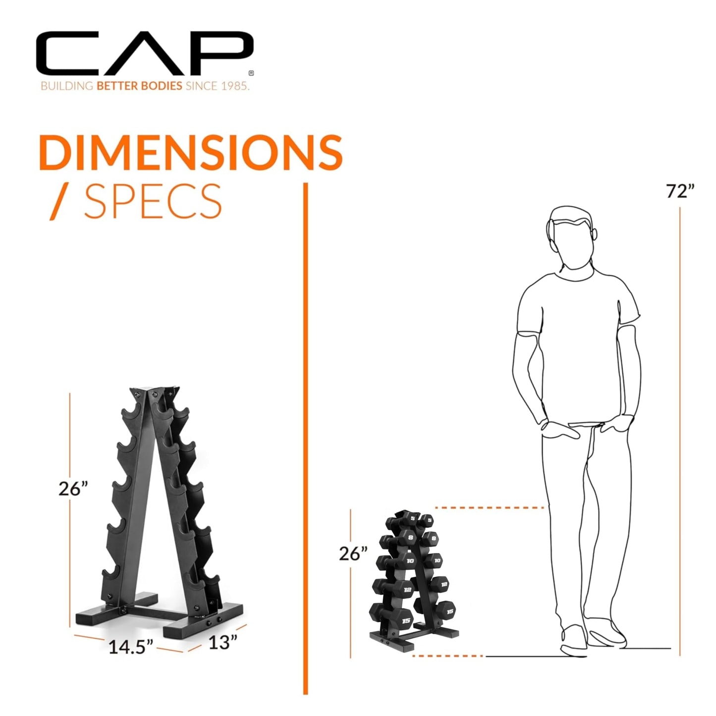 CAP Barbell 100 lb Neoprene Hex Dumbbell Weight Set with Vertical A-Frame Rack - Black
