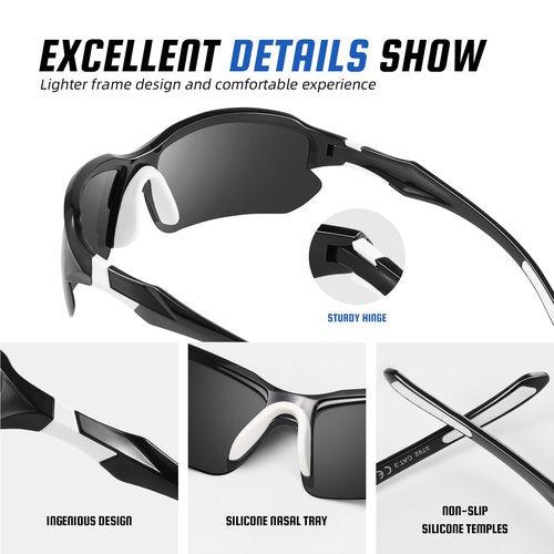 XVXV Polarized Sports Sunglasses for Men - UV Protection Lightweight Half Frame Sun Glasses for Running Fishing Golf