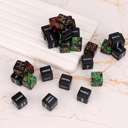 48pcs Abilities Keywords Counter Dice with Velvet Pouch, Acrylic Loyalty Dice Tokens Magic Life Counters Set Creature Stats Buff for MTG TCG Gathering Party Card Gaming Accessories