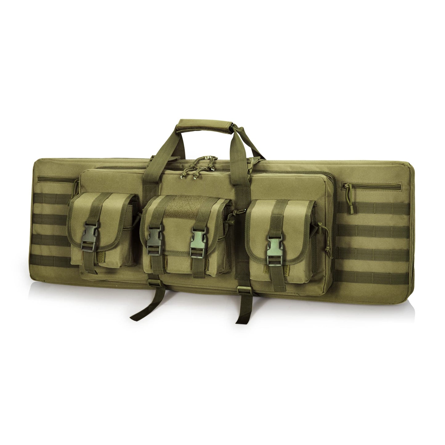DULCE DOM Double Rifle Case, Soft Tactical Backpack for Hunting Shooting Range, Dual Storage Gun Bag for 2 Rifles & Pistols with Lockable Zippers & MOLLE System(Green, 42", Stowaway Backpack Straps)