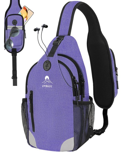 VPBAGE Sling Bag for Men Women, Crossbody Hiking Daypack/Chest Bag/Shoulder Bag, Small Backpack Travel, with Chest Phone Holder