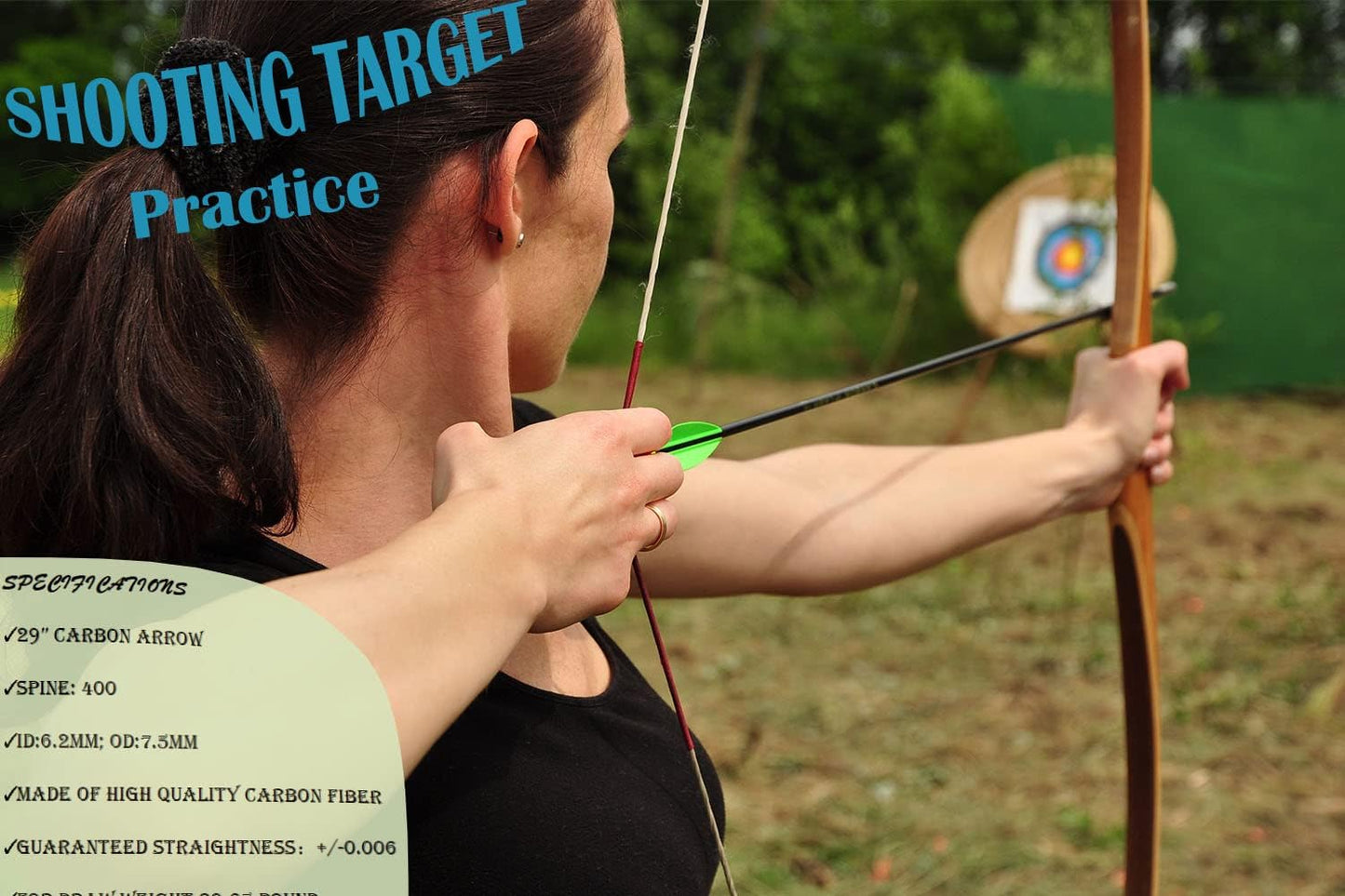 29 Inch Carbon Arrow Practice Hunting Arrows Spine 400 with Removable Tips for Archery Compound & Recurve & Traditional Bow (12 Pcs)