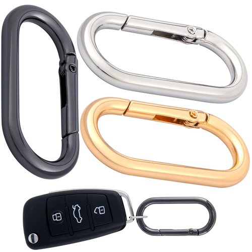 BEIQIYA 3pcs Oval Spring Clips, Metal O Ring Carabiner Keyring, Heavy Duty Buckle Clasp for Keychains Backpacks Purses DIY Crafts- Gold & Silver & Black