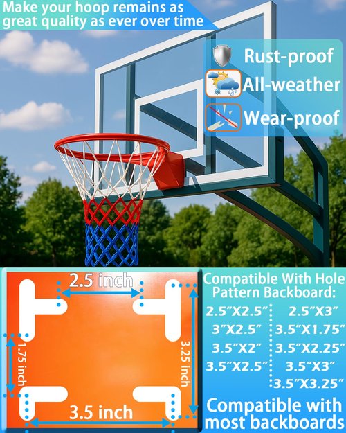 Basketball Rim, Heavy Duty Breakaway Basketball Rims Replacement - 18 Inch W/Net Standard Goal,Professional Enhanced Spring,Fit Most Size Backboard Rims Reinforced Mounting Hoop