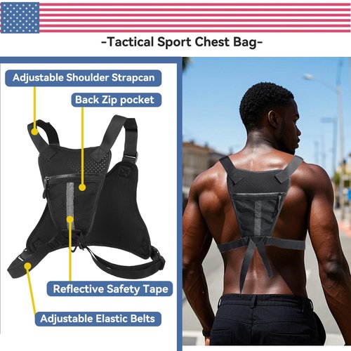 Sports Chest Bag For Men, Water Resistant Lightweight Front Running Vest Bag With Built In Running Phone Holder Extra Storage For Workouts, Cycling,Runing