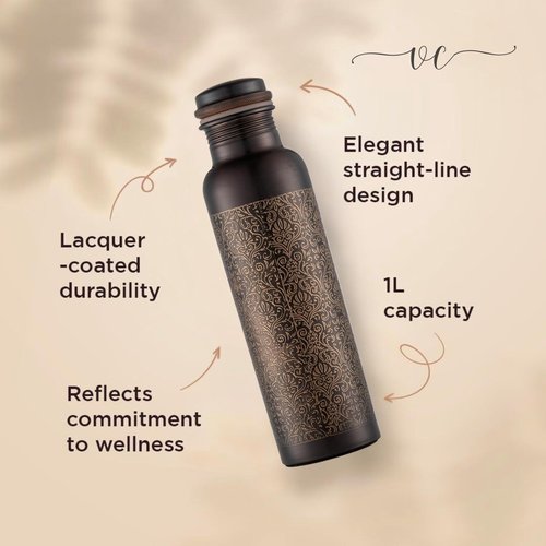 Pure Copper Water Bottle - Indian Handmade Ayurveda Healing Benefit Water Bottle for Drinking, Travel, Hiking, Gym, Office, Outdoor - Antique Finish - 950 ML