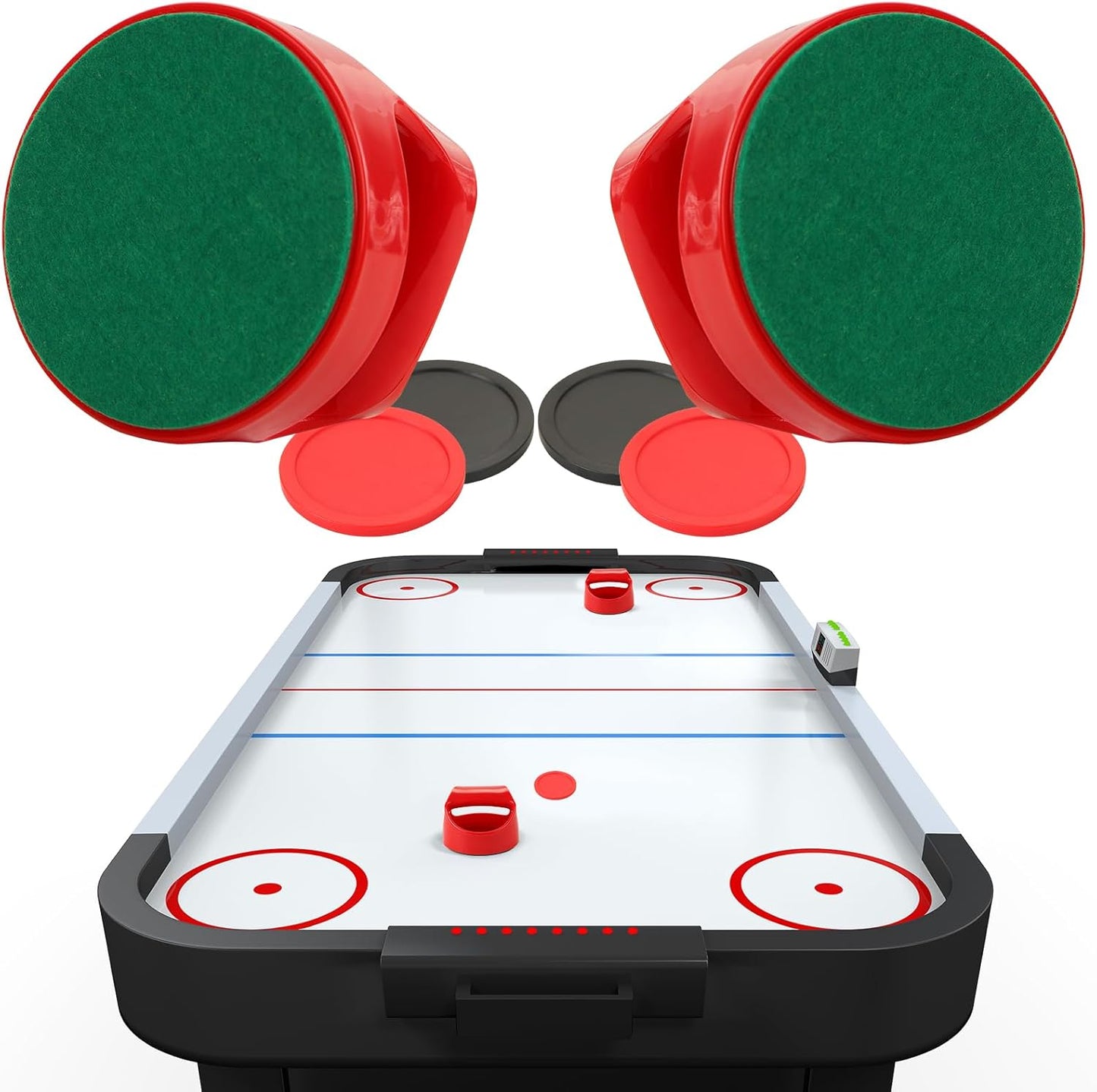 1 Set 100mm Air Hockey Pushers and Air Hockey Pucks Great Goal Handles Pushers Goal Handles Paddles Replacement Accessories - 2 Red Pushers and 4 Pucks (2 Red and 2 Black)