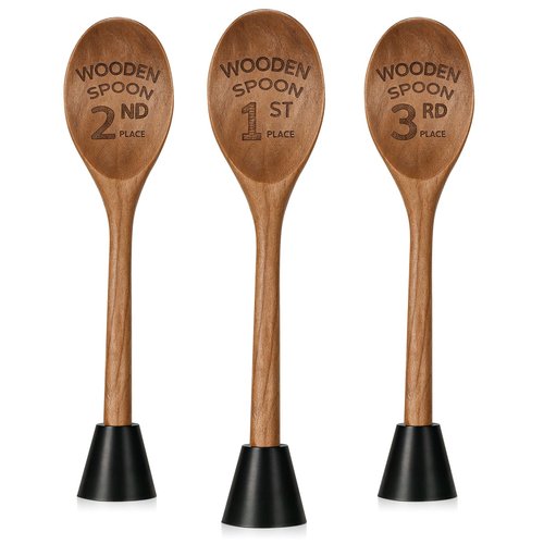 Ptwola 3PCS Wooden Spoon Award Trophies Set Funny Chili Cook Off Prizes Laser Engraved Pepper Event Winner Decorations Medals with Removable Base for Food Baking Contest Competition Party Supplies