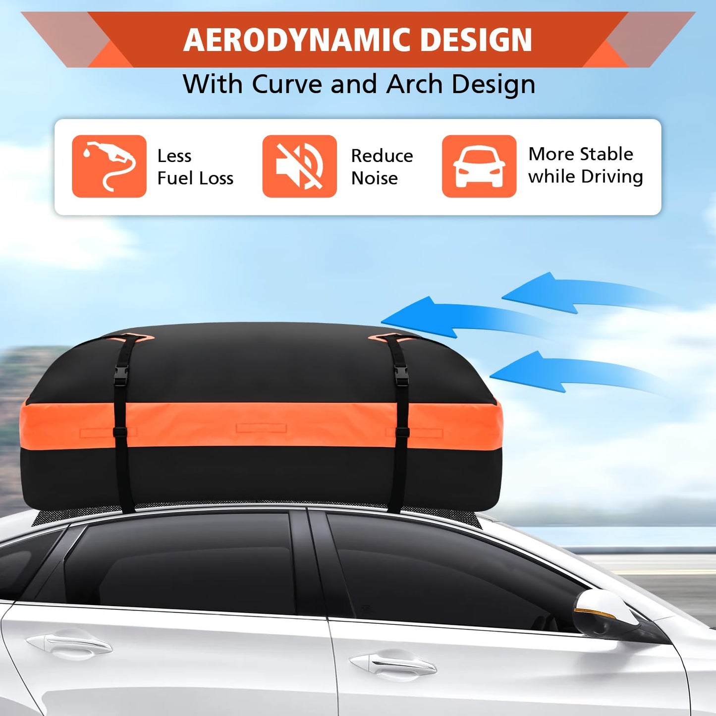 CYDDUP Roof Bag, Waterproof Soft Car Top Carrier Without Rack, 15 Cubic Feet Cargo Carrier for Top of All Vehicles with/Without Rack, Includes Anti-Slip Mat, 4 Door Hooks, Luggage Lock, Storage Bag