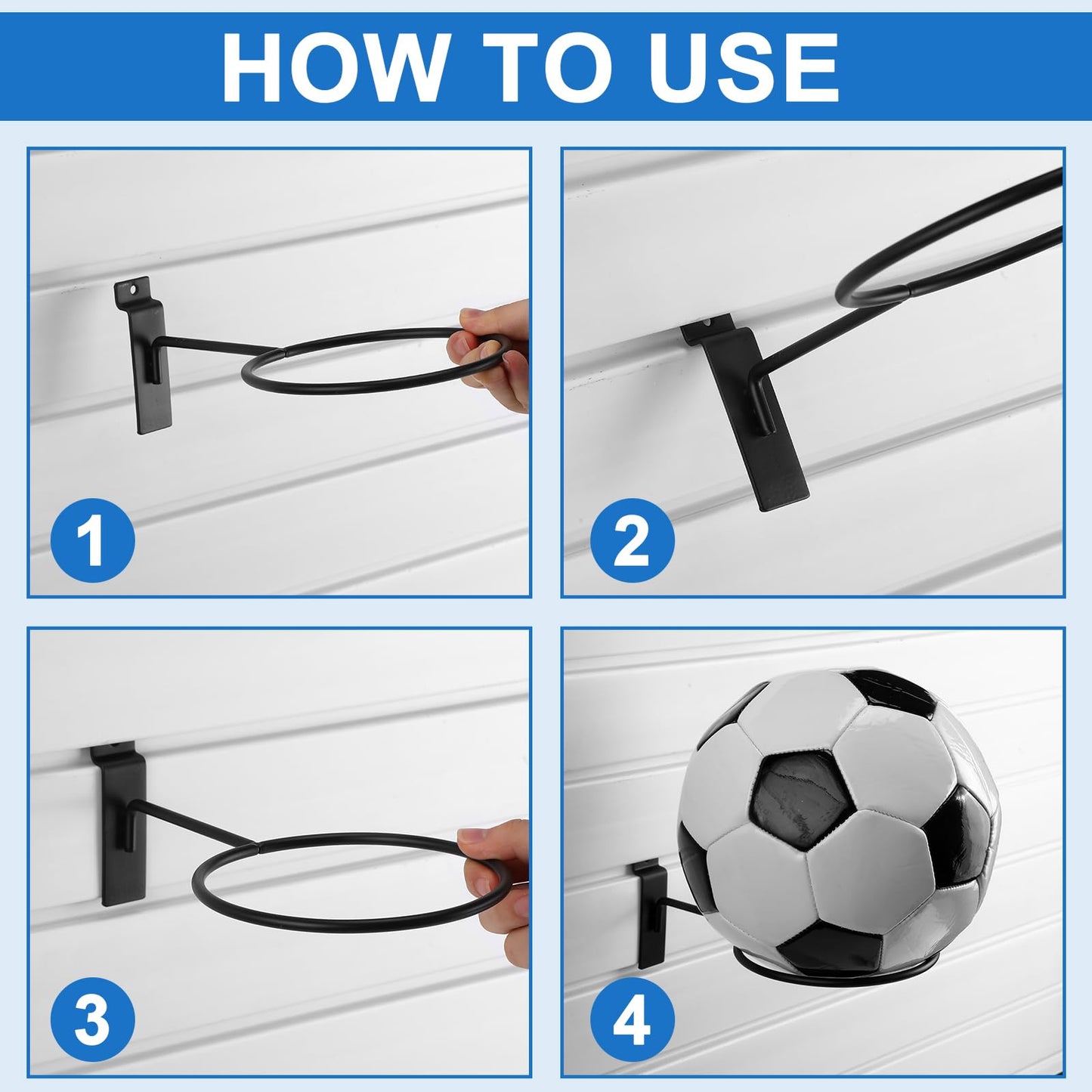 Gisafai 6 Pcs Basketball Holder Wall Mmount Slatwall Metal Ball Storage Multi Function Ball Holder Universal Basketball Display Rack for Sport Football Volleyball Soccer Display(Black)