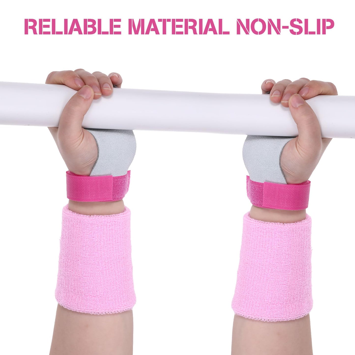 1 Pair Kids Gymnastics Grips for Bars Training - Adjustable Wrist Support with Anti-Slip Palm, Leather Hand Protectors for Girls & Boys 5-12 Years (Breathable, Left+Right Hand) (S)