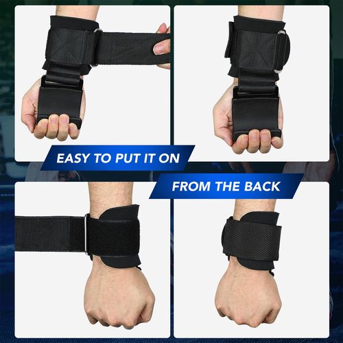SPORTIC Weight Lifting Hooks (Pair) - Heavy Duty Lifting Wrist Straps, Hand Grip Support for Deadlifts, Pull Ups, Shrugs, Weightlifting Hooks Gym Gloves for Men and Women