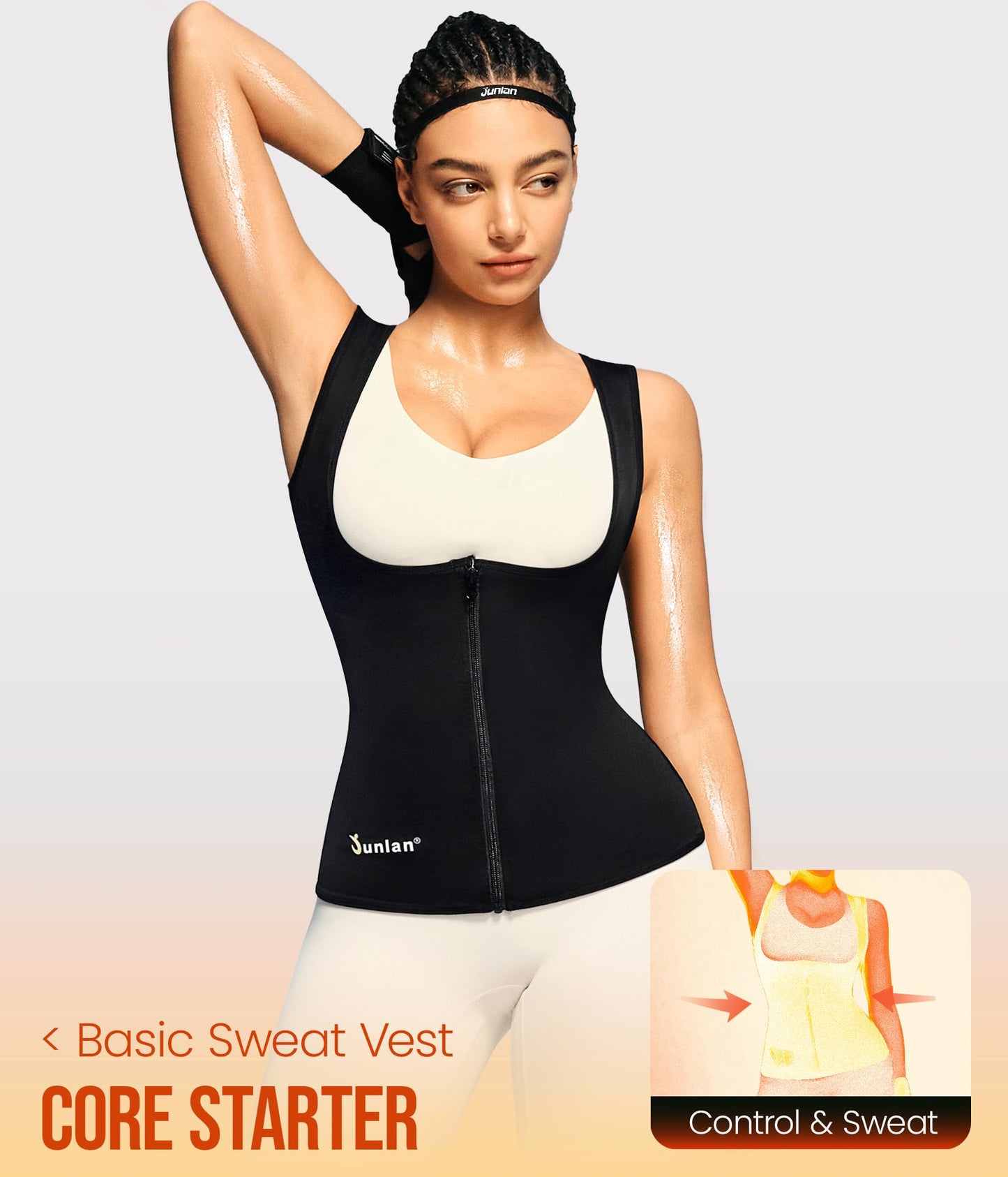 Junlan Sauna Suit for Women Waist Trainer Vest Sweat Tank Top Shaper for Women with Zipper (Black, 3X-Large)
