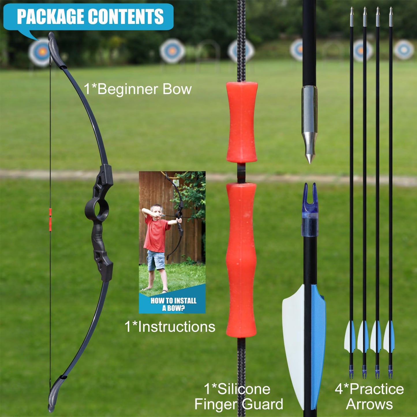 Youth Bow and Arrow Set for Teens Beginners, Archery Recurve Bow with Safety Practice Arrows Backyard Games Gift (18lbs Black)