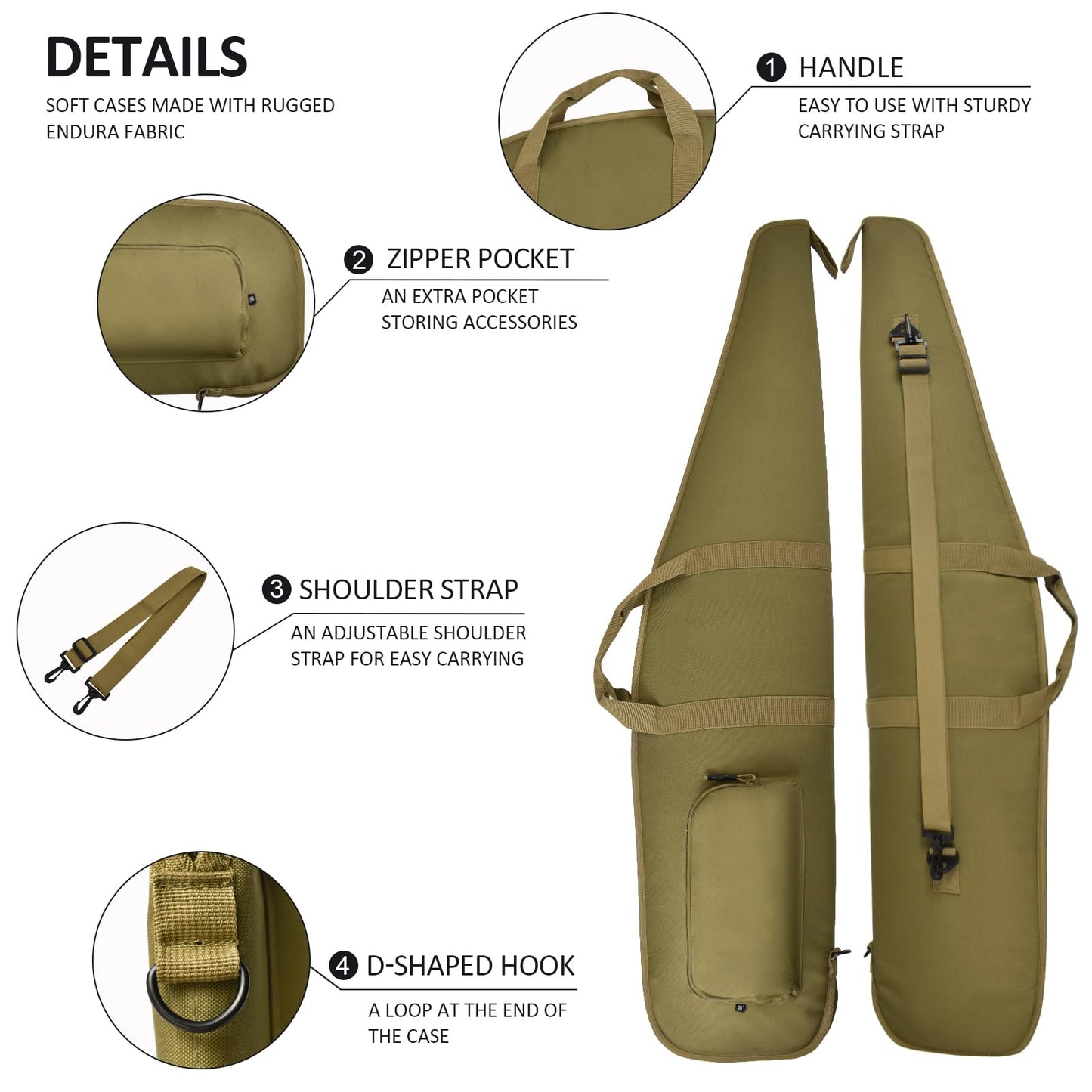 AUMTISC Soft Rifle Case 41/45/49 Padded Shotgun Gun Bag for Storage Scoped Rifles with Zippered Pocket, Detachable Shoulder Sling (Khaki-48-Fits Item Up To 45")