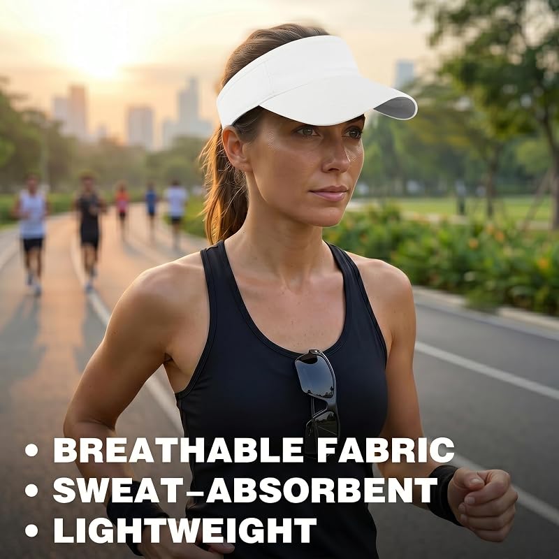 White Sun Visor Hat for Women - Adjustable Athletic Sports Visor