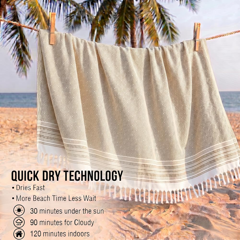 Yongoes Oversized Turkish Beach Towel Blanket Cotton Giant XL Sandproof Towels Huge Linen XXL Extra Large Big Throw Quilt Blankets for Adults Cloud Travel Camping Glamping Accessories Essentials