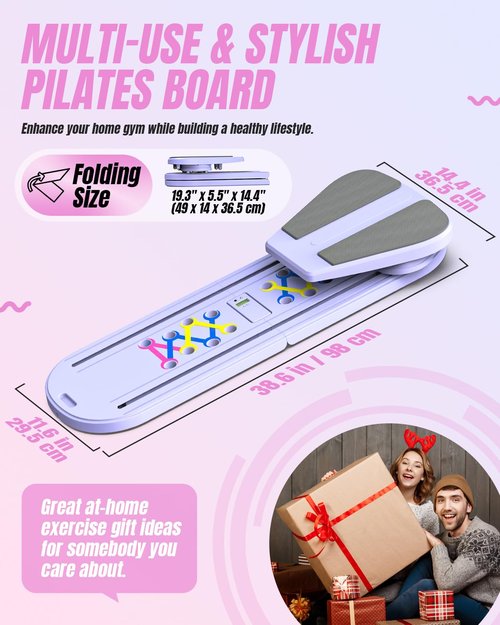 FUNWICT Pilates Board Pilates Reformer Set, Pilates Board for Home Workout Foldable Pilates Reformer Board for Women, 6 in 1 Multifunctional Pilates Equipment (Purple)