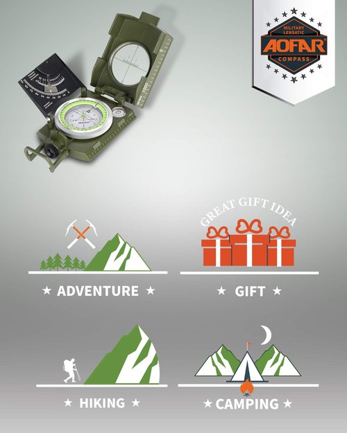 AOFAR AF-4074 Military Compass Lensatic Sighting-Multifunctional, Fluorescent, Waterproof and Shakeproof with Inclinometer and Carrying Bag for Camping, Hiking, Hunting