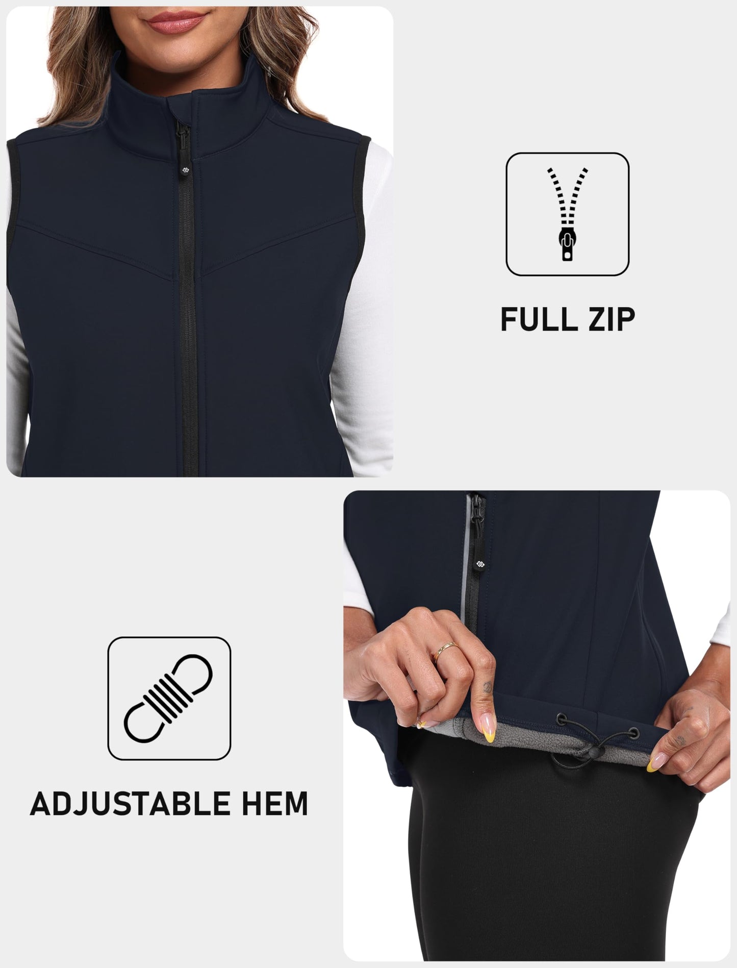MoFiz Women's Fleece Lined Softshell Vest Windproof Lightweight Insulated Sleeveless Jacket Full Zip Running Vest Navy M
