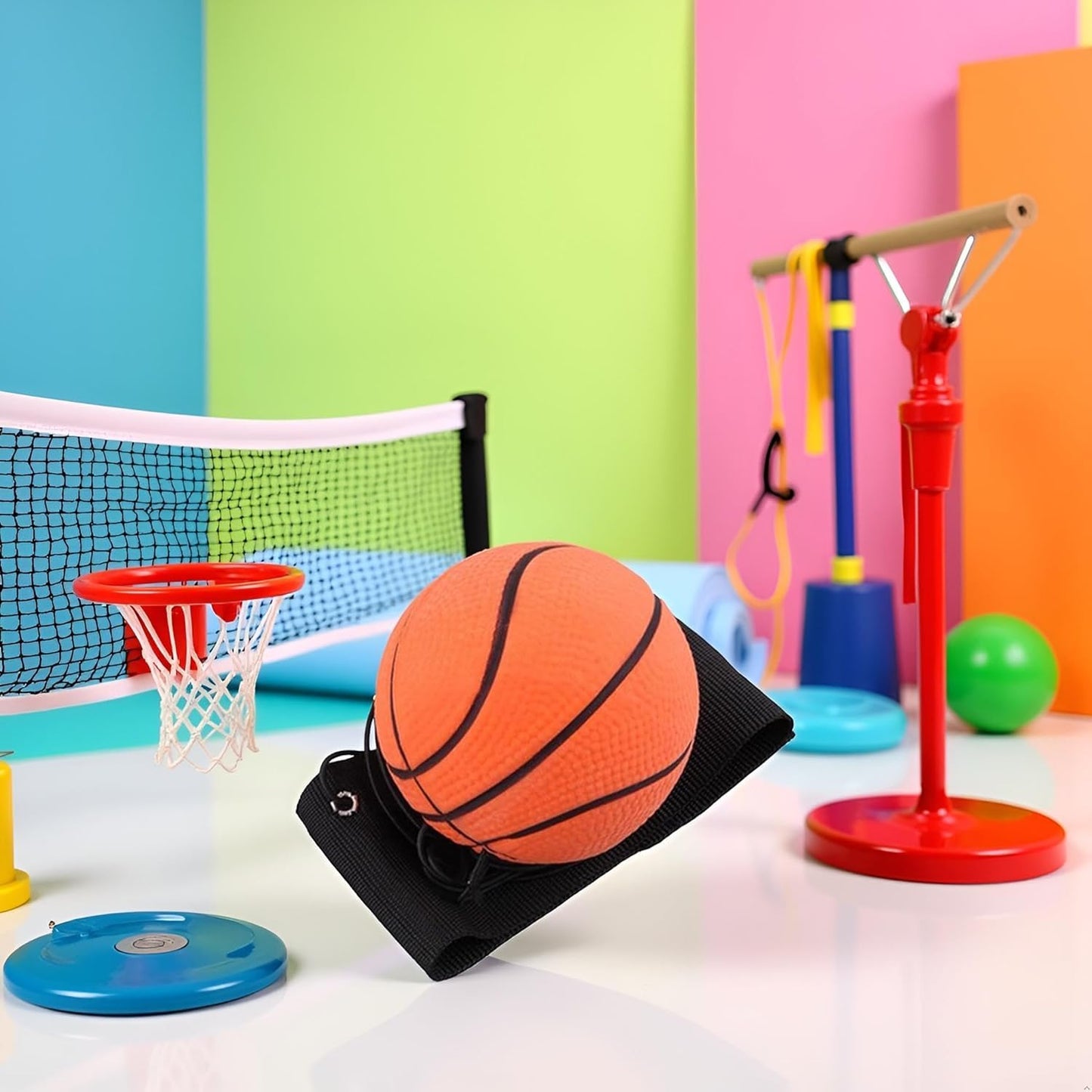 Essivox Basketball Wrist Return Ball, Sports Training Rubber Bouncy Ball on Elastic String, 2.36 Inch, for Exercise and Training