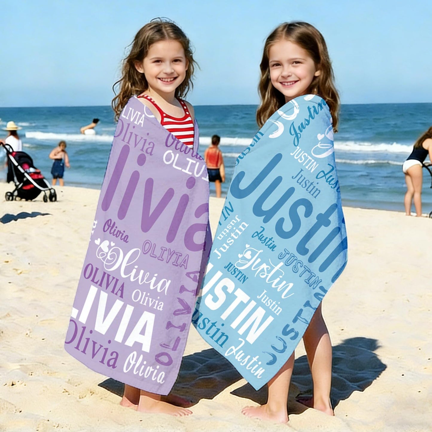 EVER2000 Personalized Beach Towels for Kids Custom Sand Free Beach Towel with Names Quick Dry Microfiber Pool Towels for Girls Boys Summer Beach Easter Gifts for Kids Teens